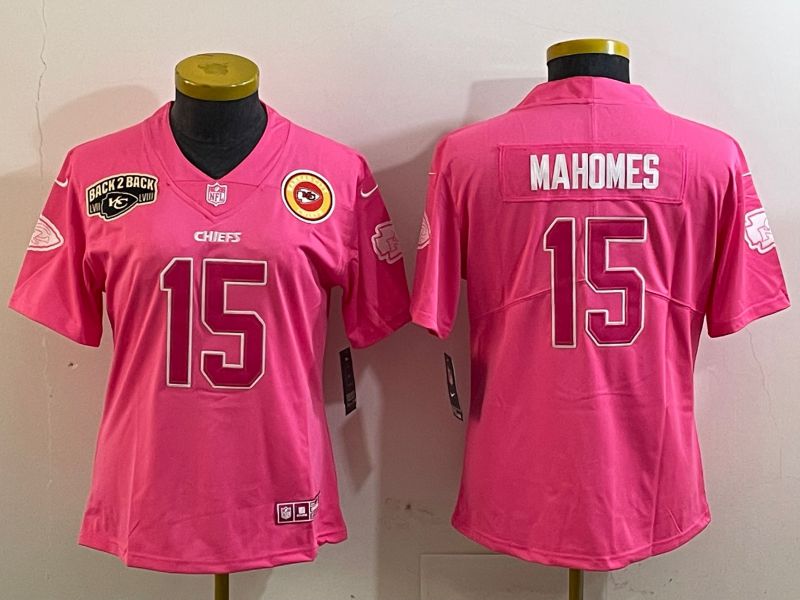 Youth Kansas City Chiefs #15 Mahomes Pink 2025 Nike Vapor Limited NFL Jersey style 3